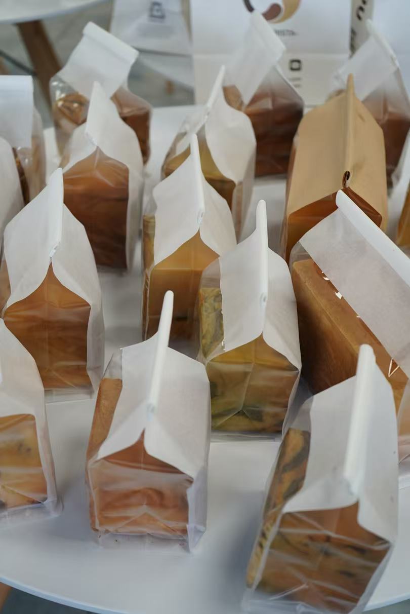 Packaged toast loaves on display