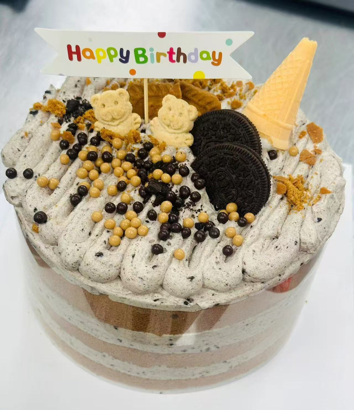 Oreo birthday chiffon cake with cookie decoration